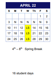 District School Academic Calendar for Sherman for April 2022