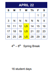 District School Academic Calendar for Comm Based Trans Program for April 2022