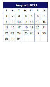 District School Academic Calendar for Comm Based Trans Program for August 2021