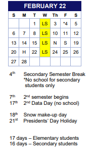District School Academic Calendar for Baker for February 2022