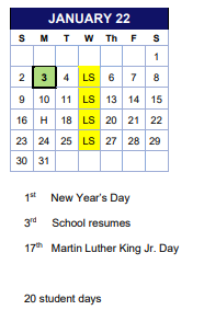 District School Academic Calendar for Stadium for January 2022