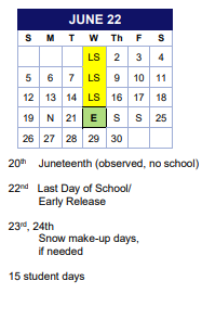 District School Academic Calendar for Comm Based Trans Program for June 2022