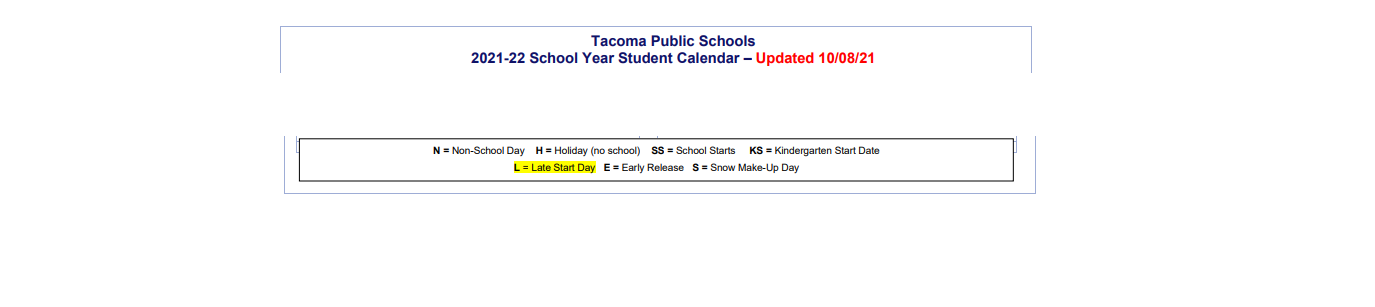 District School Academic Calendar Key for Baker