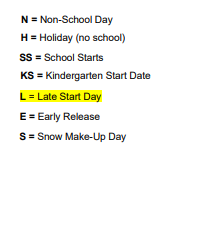 District School Academic Calendar Legend for Comm Based Trans Program