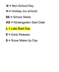 District School Academic Calendar Legend for Home Based