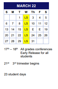 District School Academic Calendar for Comm Based Trans Program for March 2022