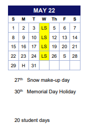 District School Academic Calendar for Sherman for May 2022