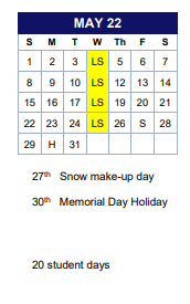 District School Academic Calendar for Comm Based Trans Program for May 2022