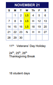 District School Academic Calendar for Stewart for November 2021