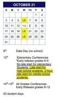 District School Academic Calendar for Comm Based Trans Program for October 2021