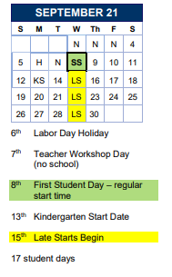 District School Academic Calendar for Transition High School for September 2021