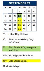 District School Academic Calendar for Comm Based Trans Program for September 2021