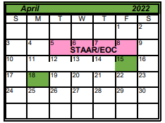 District School Academic Calendar for Alter Ed Campus Shoreline for April 2022