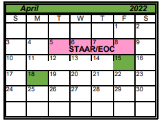 District School Academic Calendar for East Elementary for April 2022