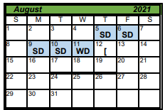 District School Academic Calendar for Taft Junior High for August 2021