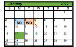 District School Academic Calendar for Alter Ed Campus Shoreline for January 2022