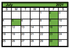 District School Academic Calendar for Taft High School for July 2021