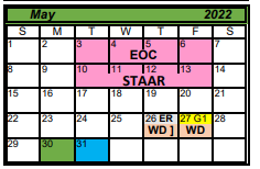 District School Academic Calendar for Taft Junior High for May 2022
