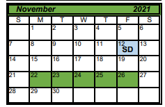 District School Academic Calendar for Woodroe Petty Elementary for November 2021