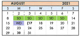 District School Academic Calendar for Tahoka H S for August 2021