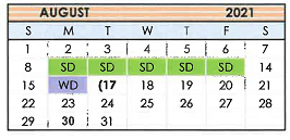 District School Academic Calendar for Tahoka Middle for August 2021