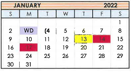 District School Academic Calendar for Tahoka Middle for January 2022