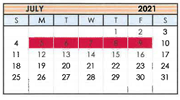 District School Academic Calendar for Tahoka Elementary for July 2021