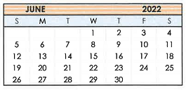 District School Academic Calendar for Tahoka Elementary for June 2022