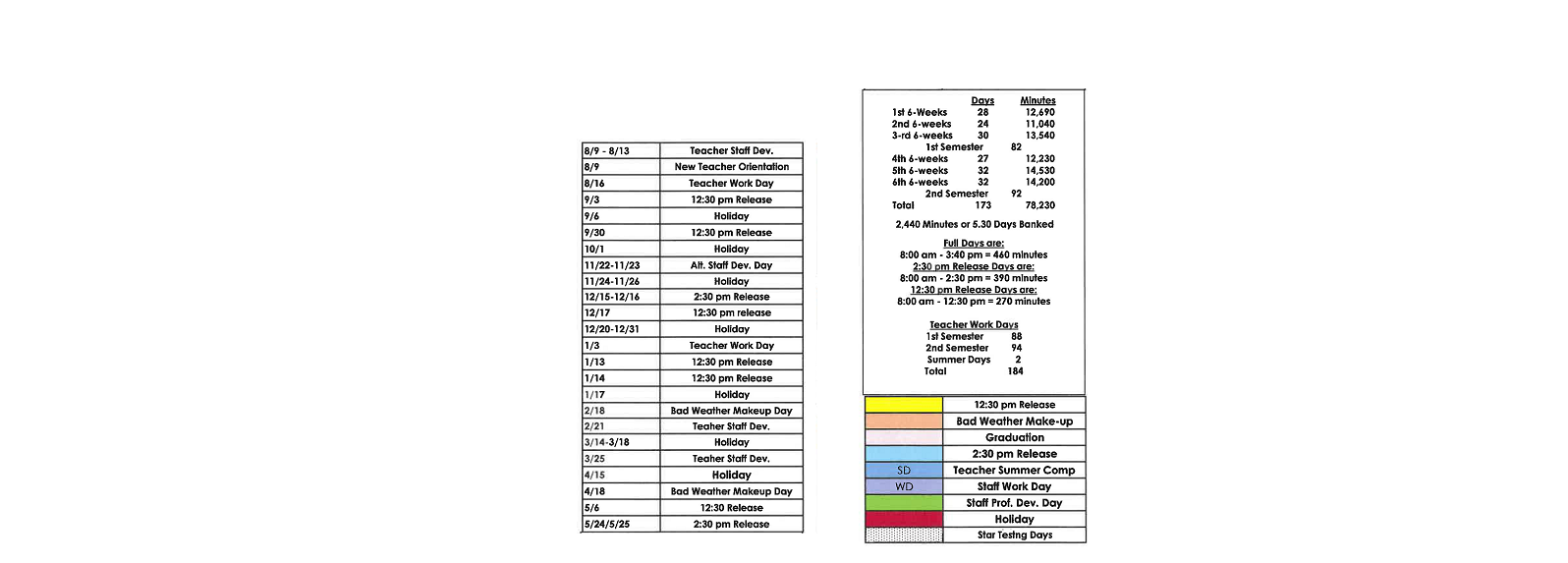 District School Academic Calendar Key for Tahoka Elementary