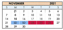 District School Academic Calendar for Tahoka Middle for November 2021
