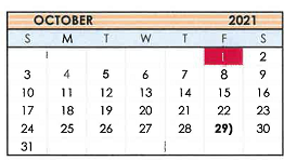 District School Academic Calendar for Tahoka H S for October 2021