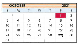 District School Academic Calendar for Tahoka Middle for October 2021