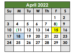 District School Academic Calendar for Williamson Co Jjaep for April 2022
