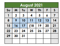 District School Academic Calendar for Taylor High School for August 2021
