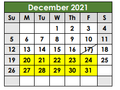 District School Academic Calendar for Taylor High School for December 2021