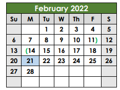 District School Academic Calendar for Taylor Alter Ctr for February 2022