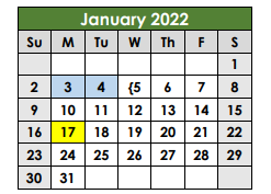 District School Academic Calendar for Taylor Alter Ctr for January 2022