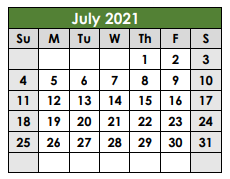 District School Academic Calendar for Even Start for July 2021