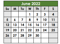 District School Academic Calendar for Taylor Alter Ctr for June 2022