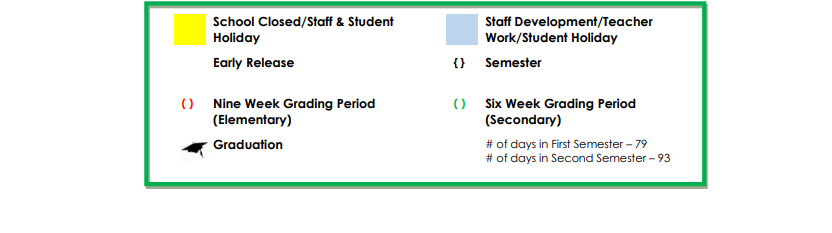 District School Academic Calendar Key for Even Start