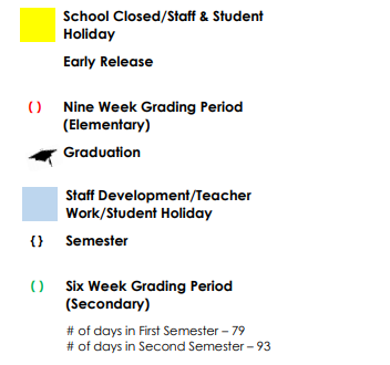 District School Academic Calendar Legend for Even Start