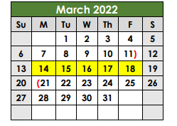 District School Academic Calendar for Lott Juvenile Detention Center for March 2022