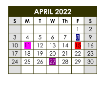 District School Academic Calendar for Teague Junior High for April 2022