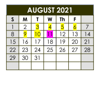 District School Academic Calendar for Teague Daep for August 2021