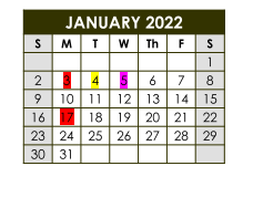 District School Academic Calendar for Teague Daep for January 2022
