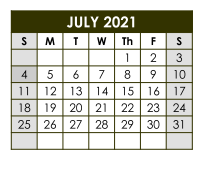 District School Academic Calendar for Teague Daep for July 2021
