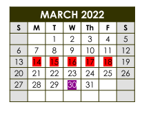 District School Academic Calendar for Teague Daep for March 2022