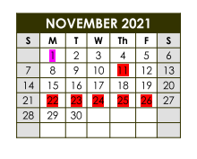 District School Academic Calendar for Teague Intermediate for November 2021