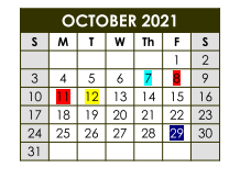District School Academic Calendar for Teague Junior High for October 2021