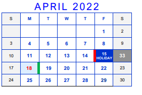 District School Academic Calendar for Wheatley Alternative Education Cen for April 2022